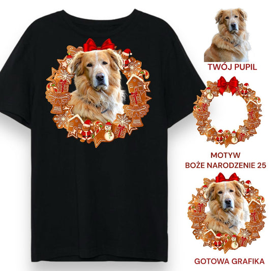 T-shirt z nadrukiem Twój Pupil na koszulce Biały / Czarny / Unisex / Boże Narodzenie 25