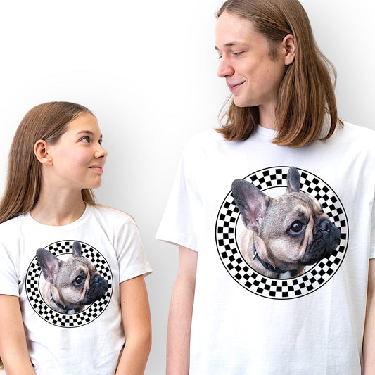 Koszulka z Twoim Pupilem Personalizacja / Biała / Dziecięca Unisex / Szachownica