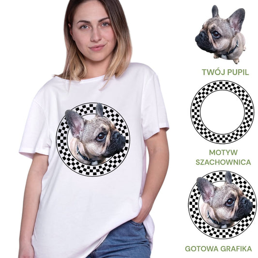 T-shirt z nadrukiem Twój Pupil na koszulce Biały / Unisex / Szachownica