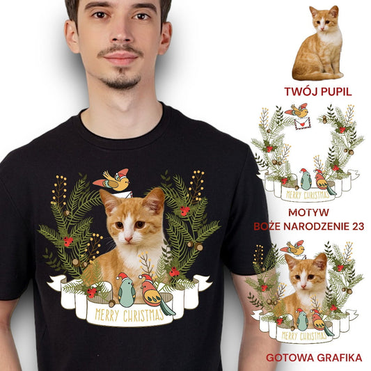 T-shirt z nadrukiem Twój Pupil na koszulce Biały / Czarny / Unisex / Boże Narodzenie 23