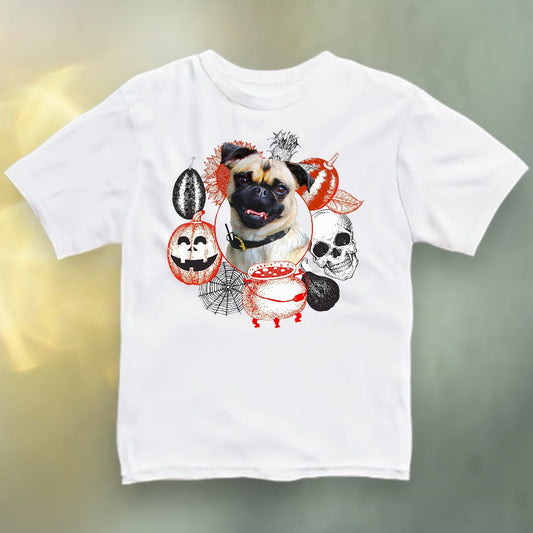Koszulka z Twoim Pupilem Personalizacja / Biała / Dziecięca Unisex / Halloween 2
