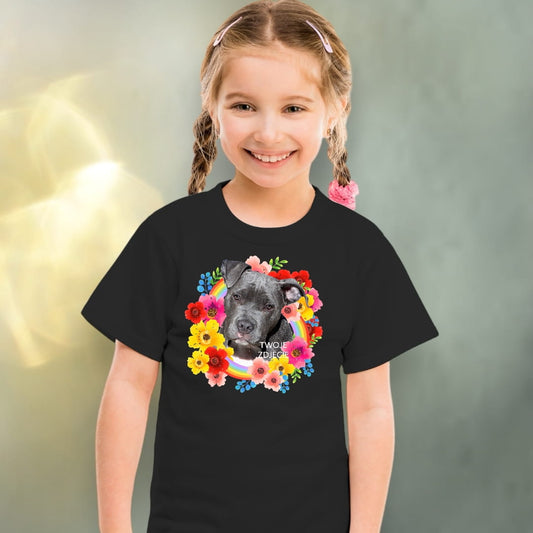 Koszulka z Twoim Pupilem Personalizacja / Biała / Czarna / Dziecięca Unisex / Tęcza 2
