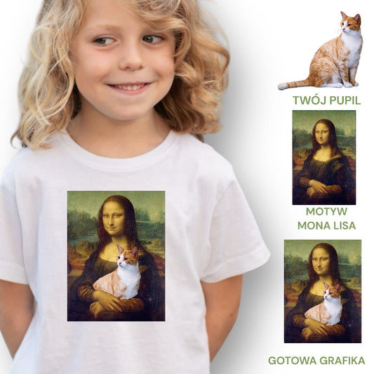 Koszulka z Twoim Pupilem Personalizacja / Biała / Dziecięca Unisex / Mona Lisa