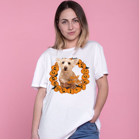 T-shirt z nadrukiem Twój pupil na koszulce Biały / Czarny / Unisex / Halloween 3