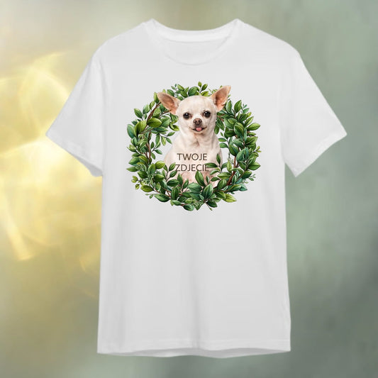 T-shirt z nadrukiem Twój Pupil na koszulce Biały / Czarny / Unisex / Zielony wianek 1