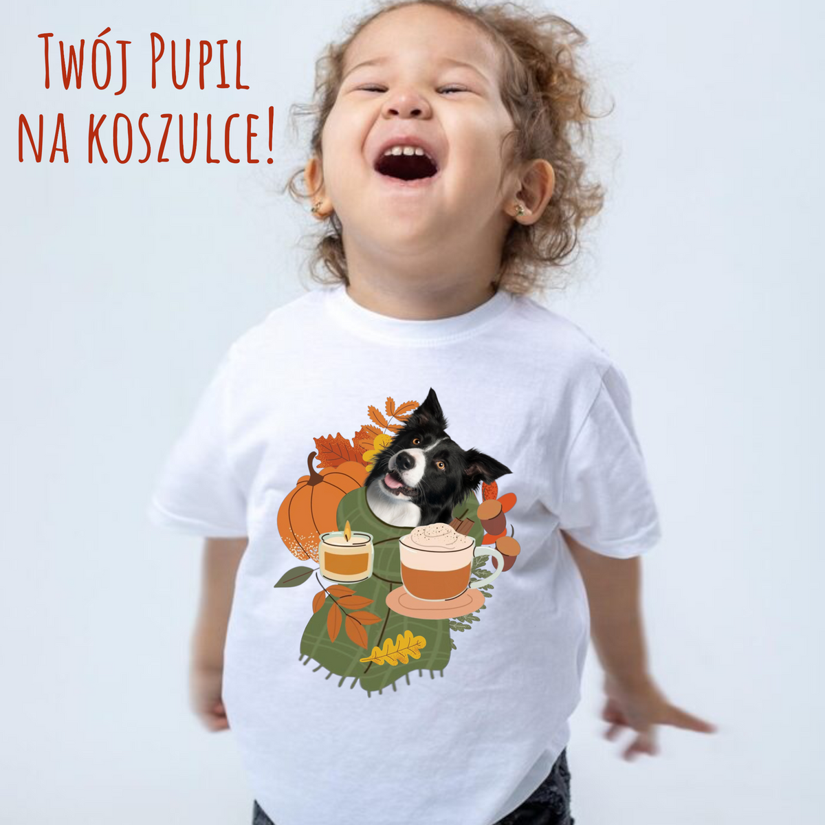 Koszulka z Twoim Pupilem Personalizacja / Biała / Czarna / Dziecięca Unisex / Szaliczek