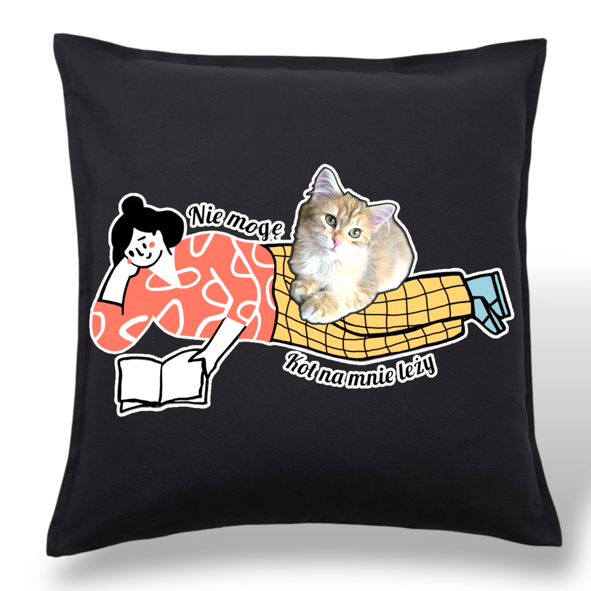 Personalizowany Prezent Poduszka z Twoim Pupilem / Kot na mnie leży