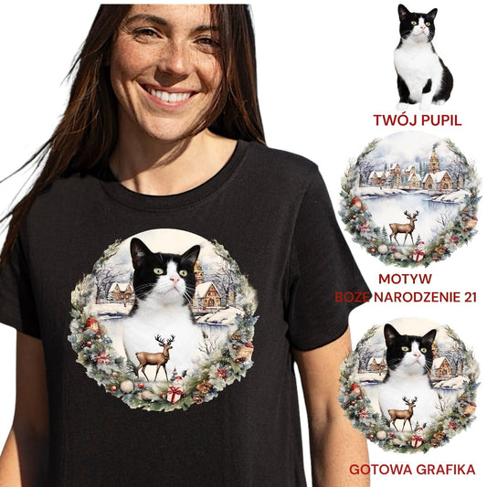 T-shirt z nadrukiem Twój Pupil na koszulce Biały / Czarny / Unisex / Boże Narodzenie 21