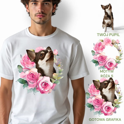 T-shirt z nadrukiem Twój Pupil na koszulce Biały / Czarny / Unisex / Róża 5