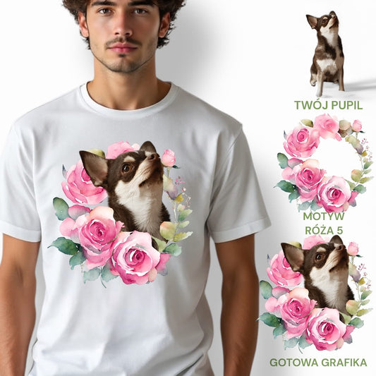 T-shirt z nadrukiem Twój Pupil na koszulce Biały / Czarny / Unisex / Róża 5
