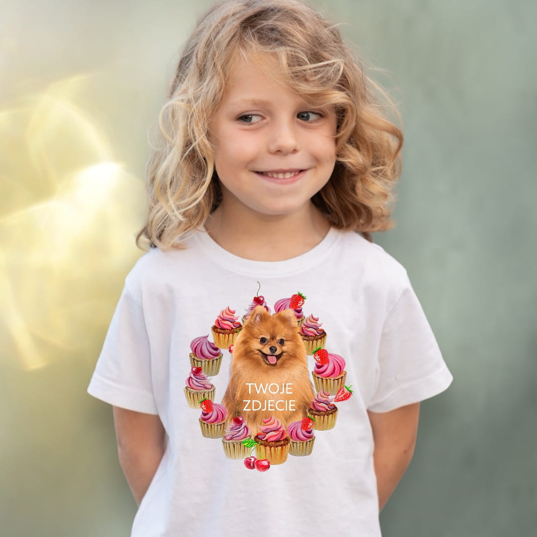 Koszulka z Twoim Pupilem Personalizacja / Biała / Czarna / Dziecięca Unisex / Babeczki