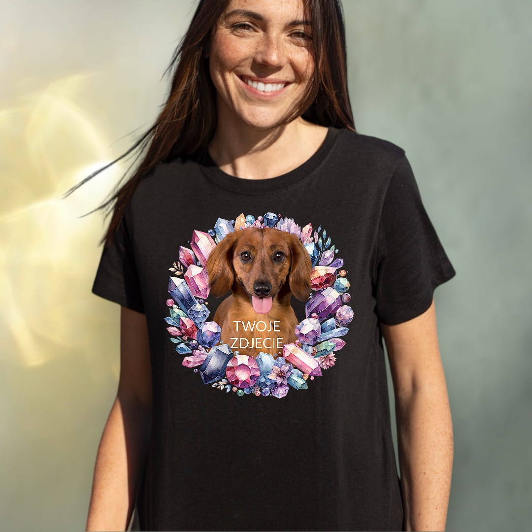 T-shirt z nadrukiem Twój Pupil na koszulce Biały / Czarny / Unisex / Kryształy 1