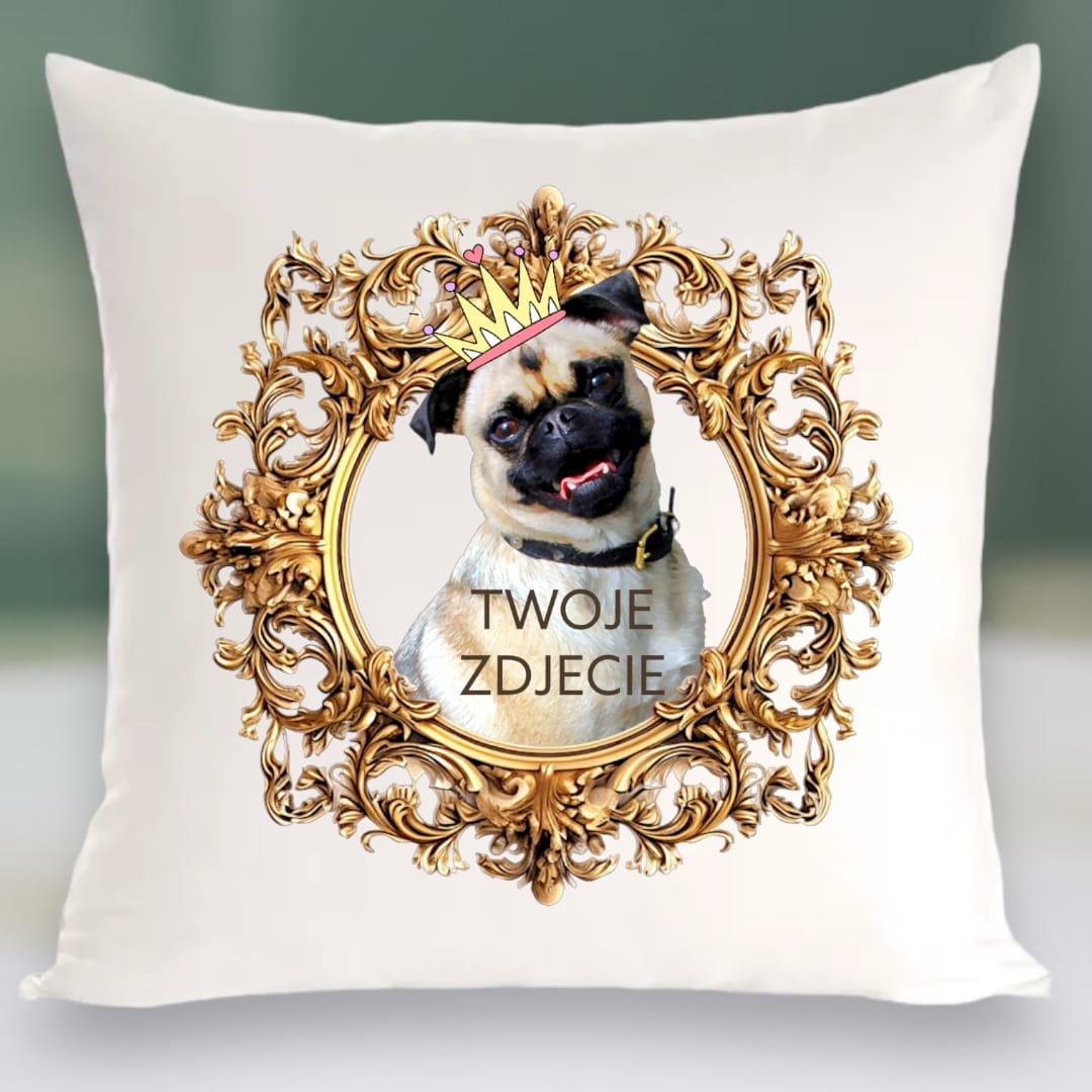 Personalizowany Prezent Poduszka z Twoim Pupilem / Złota ramka 1