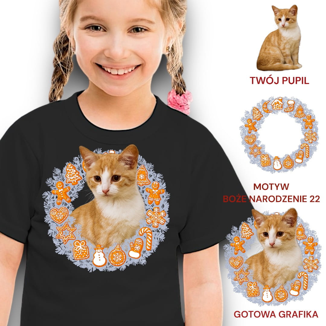 Koszulka z Twoim Pupilem Personalizacja / Biała / Czarna / Dziecięca Unisex / Boże Narodzenie 22