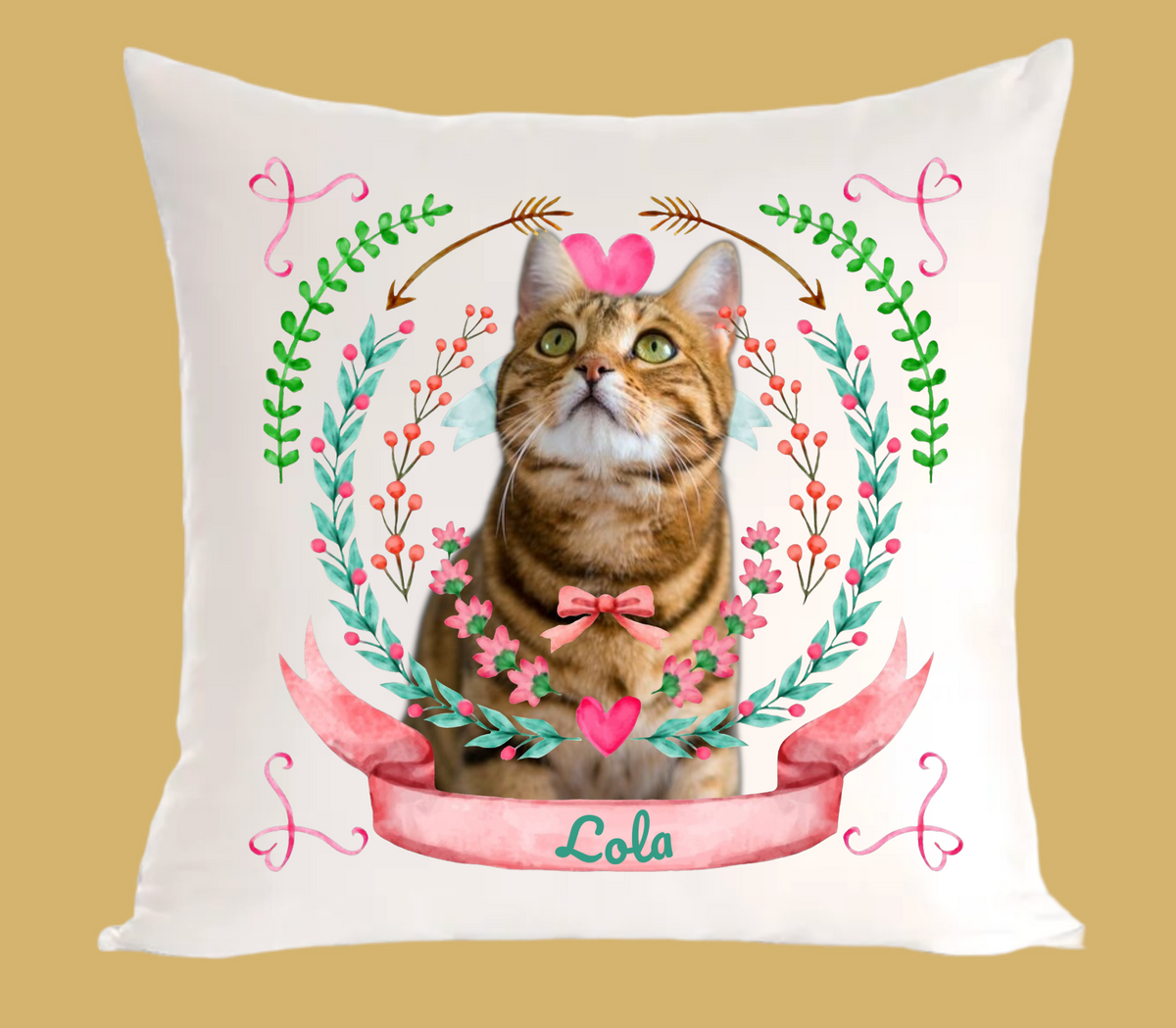 Personalizowany Prezent Poduszka z Twoim Pupilem / Ribbon Mint & Rose