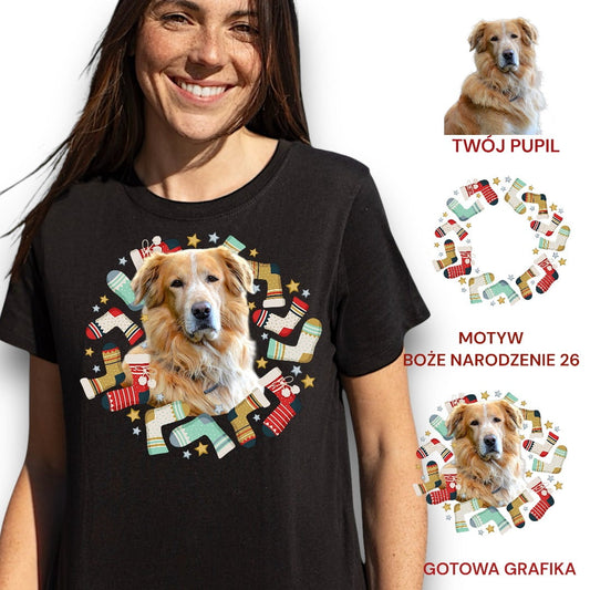T-shirt z nadrukiem Twój Pupil na koszulce Biały / Czarny / Unisex / Boże Narodzenie 26