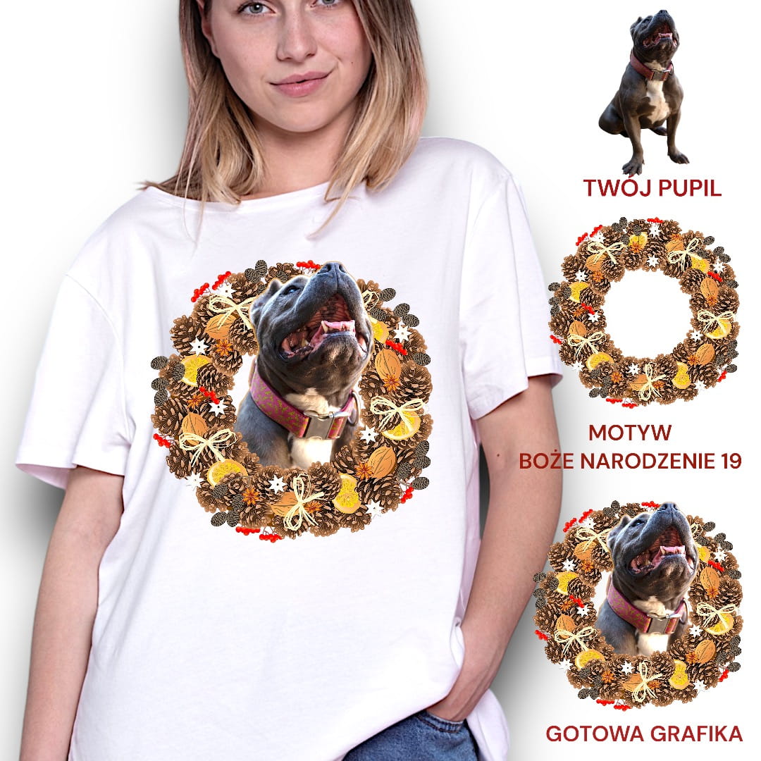 T-shirt z nadrukiem Twój Pupil na koszulce Biały / Czarny / Unisex / Boże Narodzenie 19