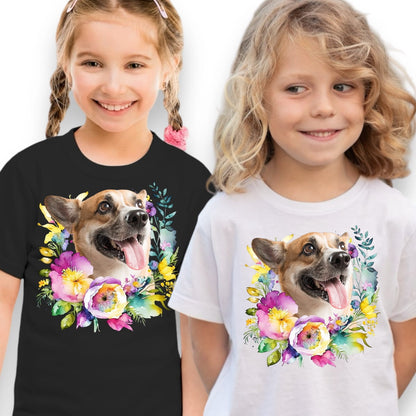 Koszulka z Twoim Pupilem Personalizacja / Biała / Czarna / Dziecięca Unisex / Piwonie 2