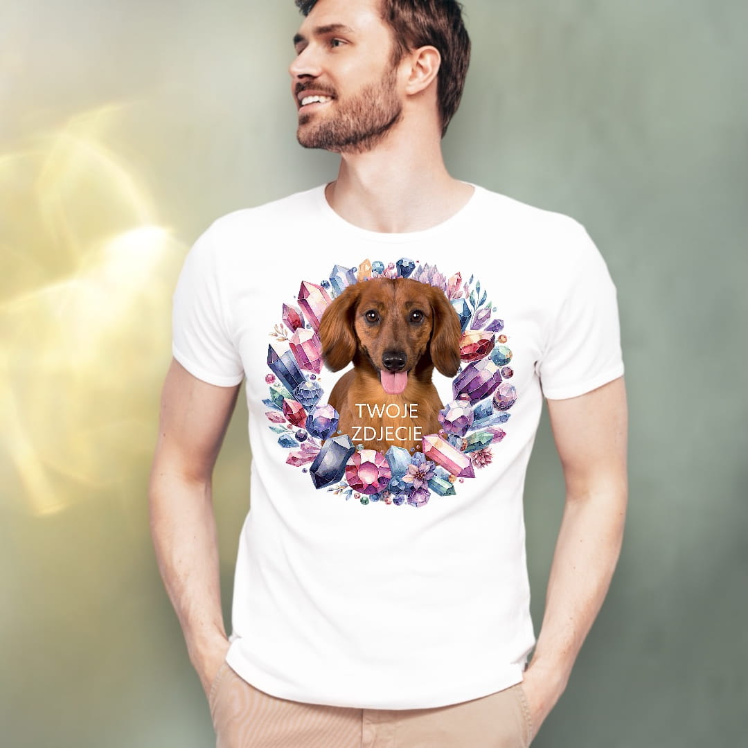 T-shirt z nadrukiem Twój Pupil na koszulce Biały / Czarny / Unisex / Kryształy 1