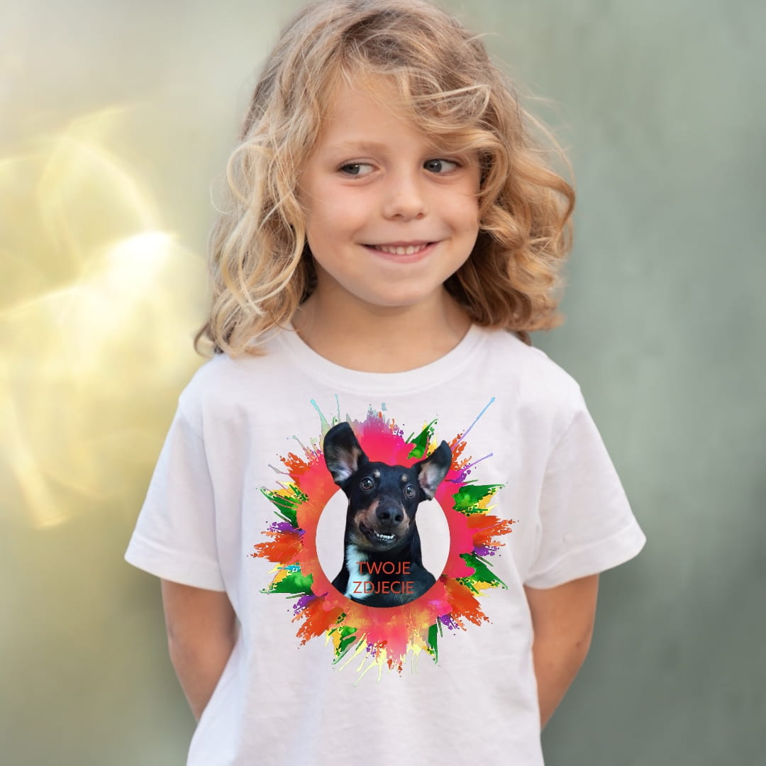 Koszulka z Twoim Pupilem Personalizacja / Biała / Czarna / Dziecięca Unisex / Plama 1