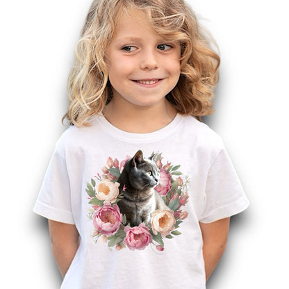 Koszulka z Twoim Pupilem Personalizacja / Biała / Czarna / Dziecięca Unisex / Piwonie