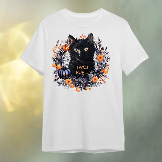 T-shirt z nadrukiem Twój pupil na koszulce Biały / Czarny / Unisex / Halloween 1