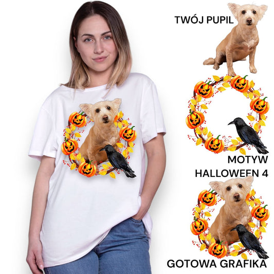 T-shirt z nadrukiem Twój pupil na koszulce Biały /Czarny/ Unisex / Halloween 4