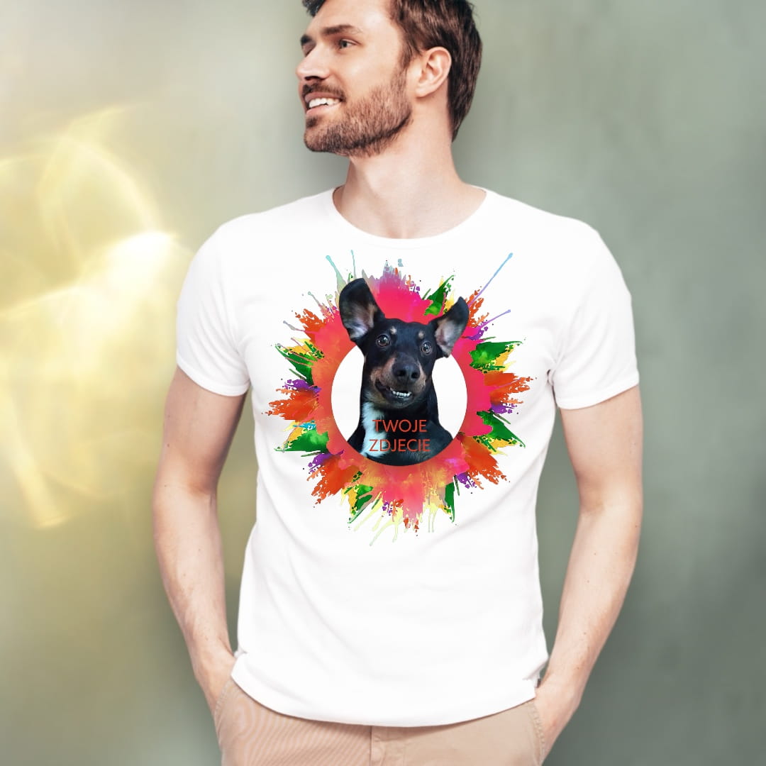 T-shirt z nadrukiem Twój Pupil na koszulce Biały / Czarny / Unisex / Plama 1