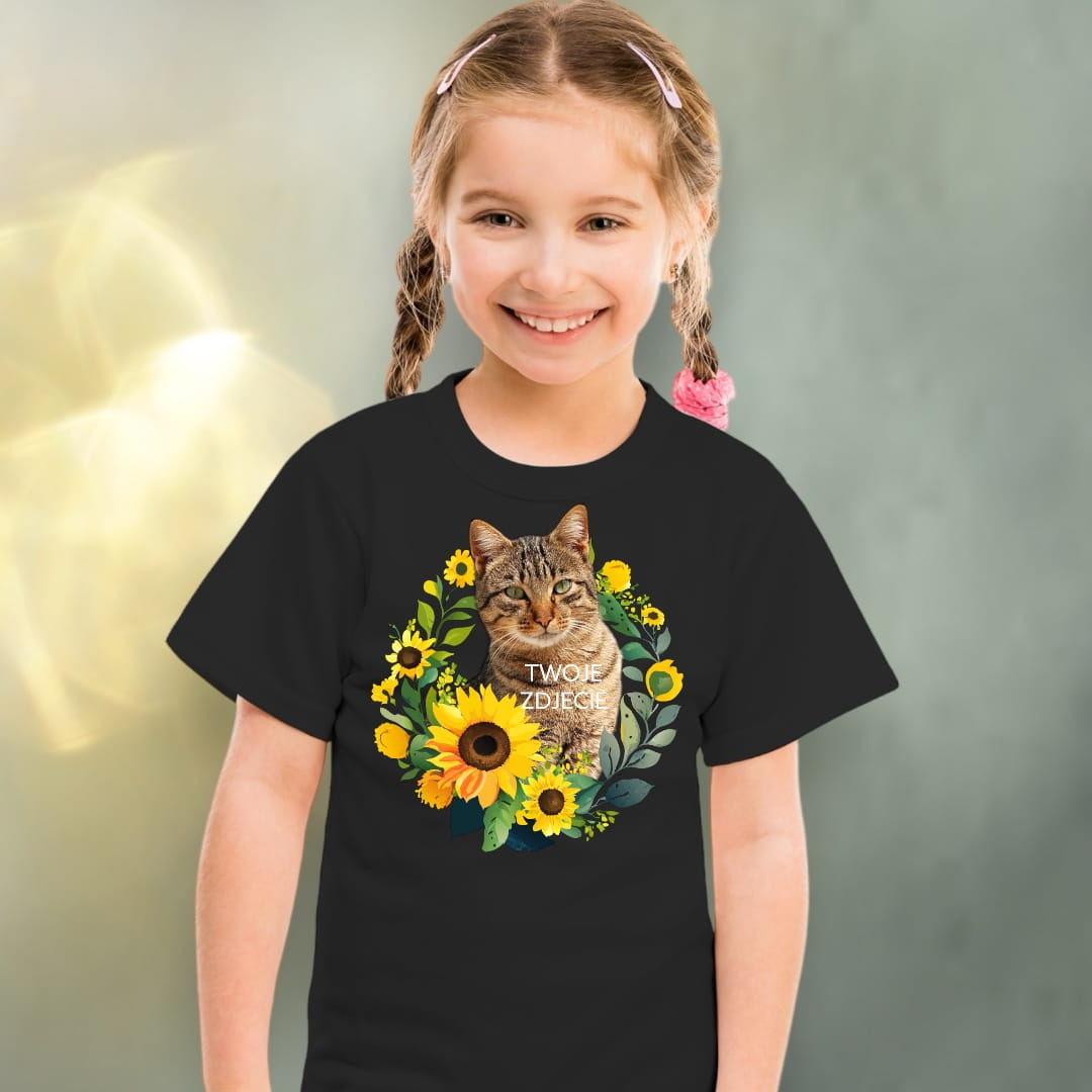 Koszulka z Twoim Pupilem Personalizacja / Biała / Czarna / Dziecięca Unisex / Słoneczniki 1