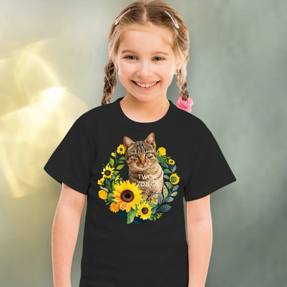 Koszulka z Twoim Pupilem Personalizacja / Biała / Czarna / Dziecięca Unisex / Słoneczniki 1