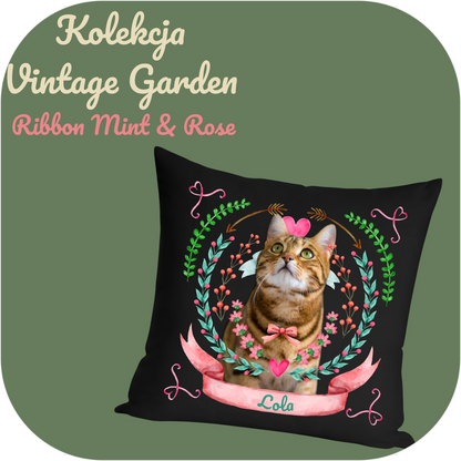 Personalizowany Prezent Poduszka z Twoim Pupilem / Ribbon Mint & Rose