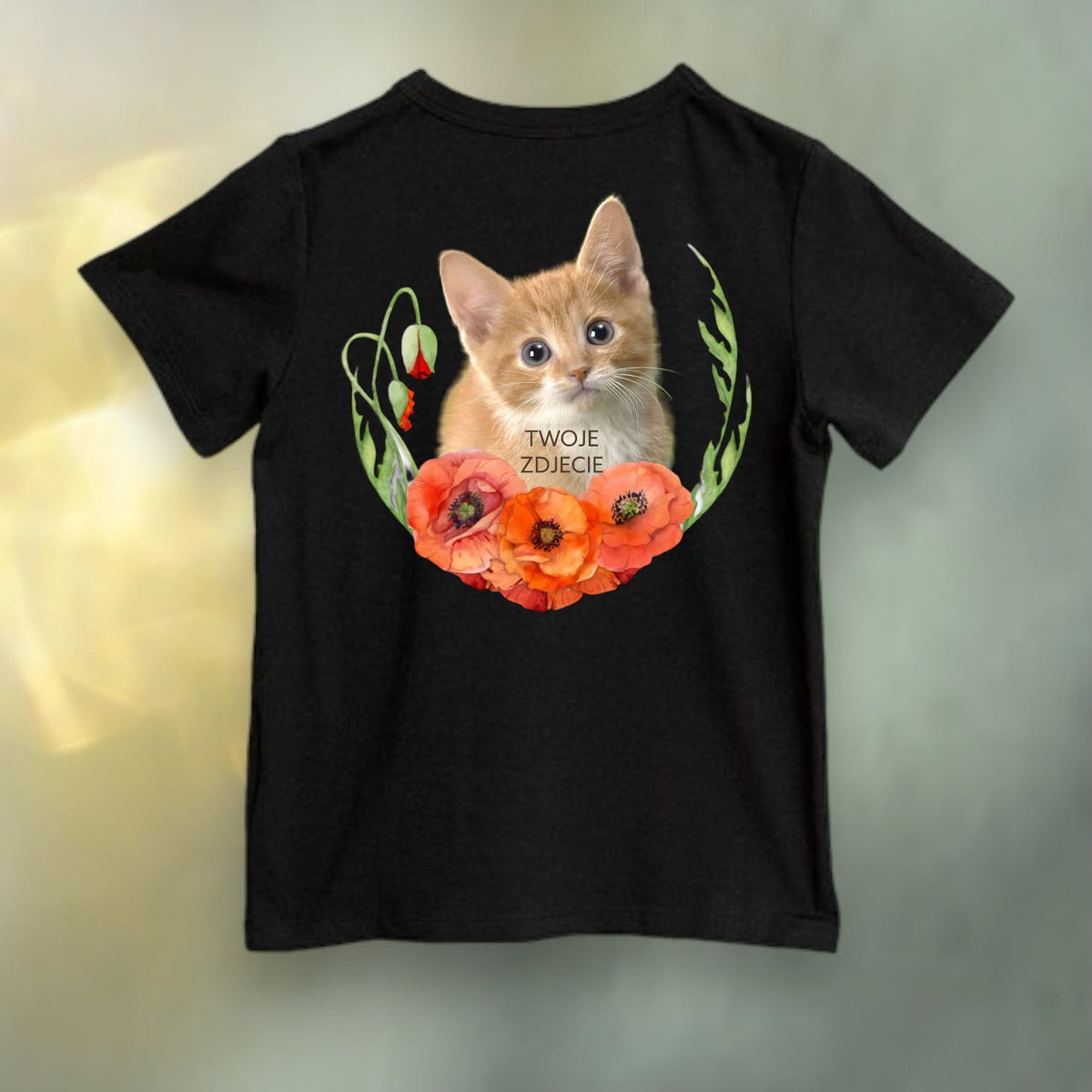 Koszulka z Twoim Pupilem Personalizacja / Biała / Czarna / Dziecięca Unisex / Maki 1