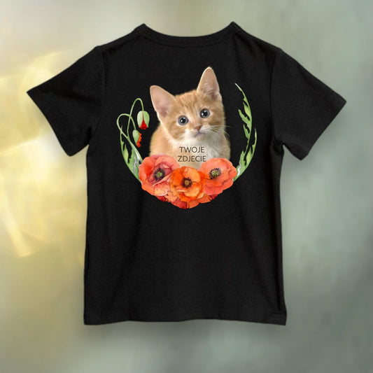 Koszulka z Twoim Pupilem Personalizacja / Biała / Czarna / Dziecięca Unisex / Maki 1