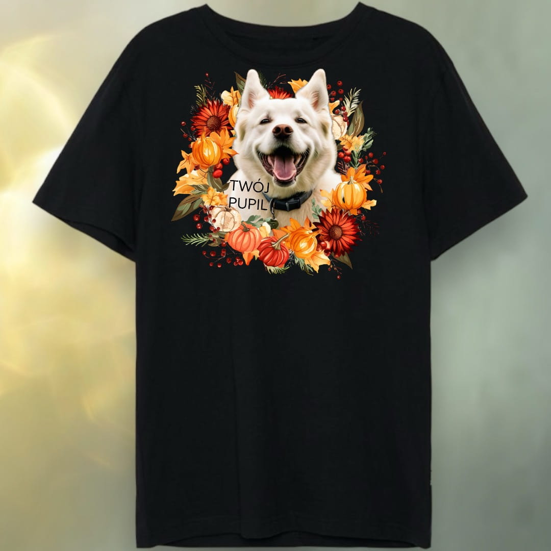 T-shirt z nadrukiem Twój pupil na koszulce Biały / Czarny / Unisex / Jesień 5