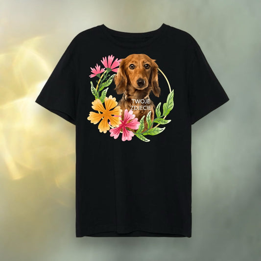 T-shirt z nadrukiem Twój Pupil na koszulce Biały / Czarny / Unisex / Kwiaty 1