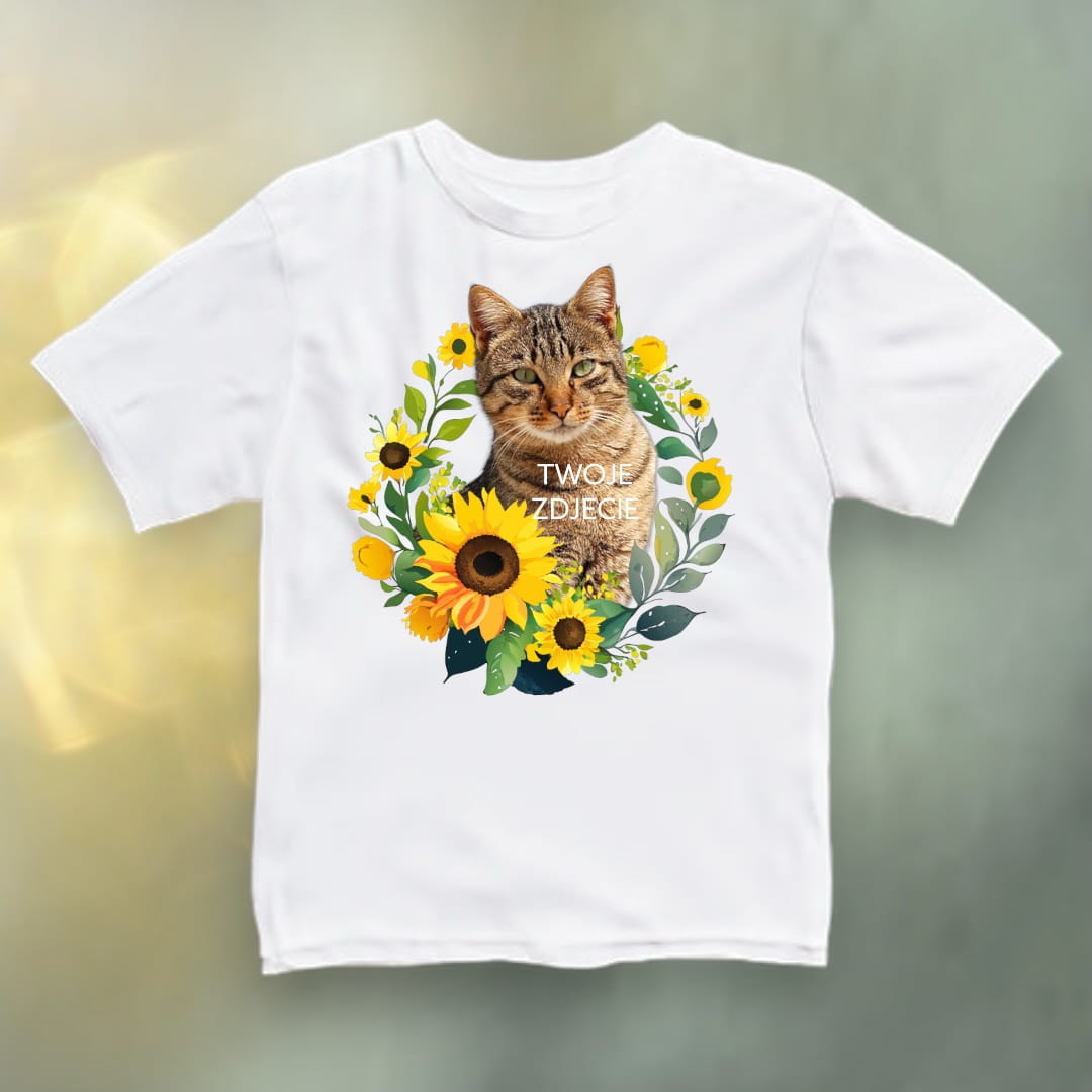 Koszulka z Twoim Pupilem Personalizacja / Biała / Czarna / Dziecięca Unisex / Słoneczniki 1