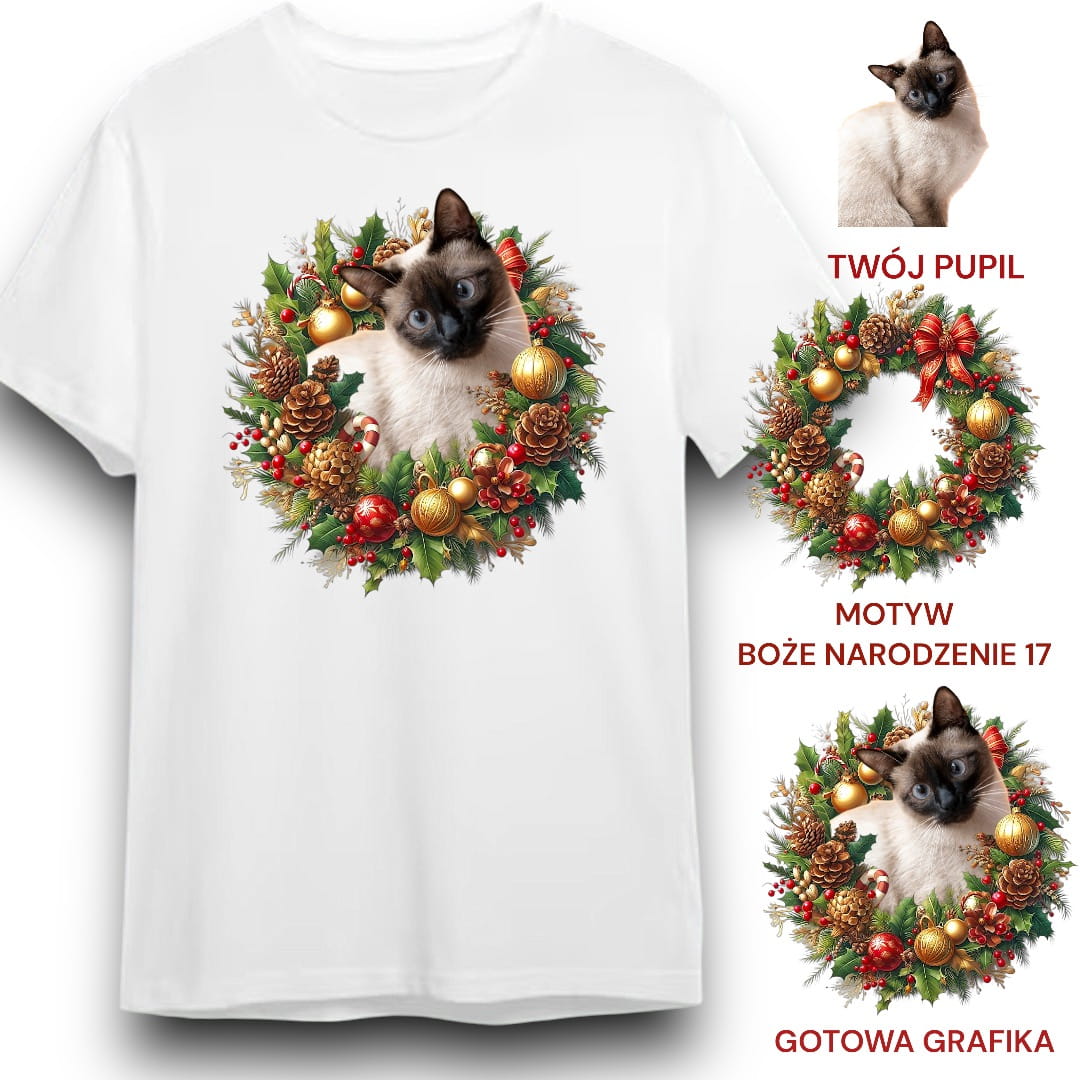 T-shirt z nadrukiem Twój Pupil na koszulce Biały / Czarny / Unisex / Boże Narodzenie 17