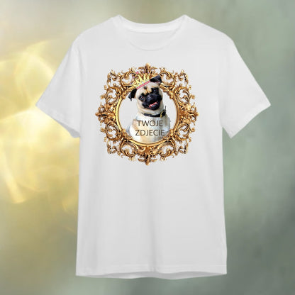 T-shirt z nadrukiem Twój Pupil na koszulce Biały / Czarny / Unisex / Złota ramka 1