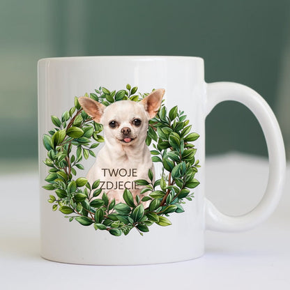 Personalizowany Kubek ze zdjęciem Twojego Pupila / Zielony wianek 1