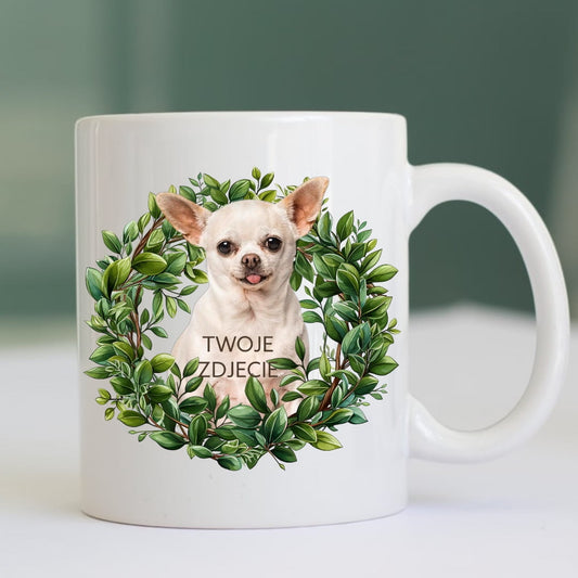 Personalizowany Kubek ze zdjęciem Twojego Pupila / Zielony wianek 1