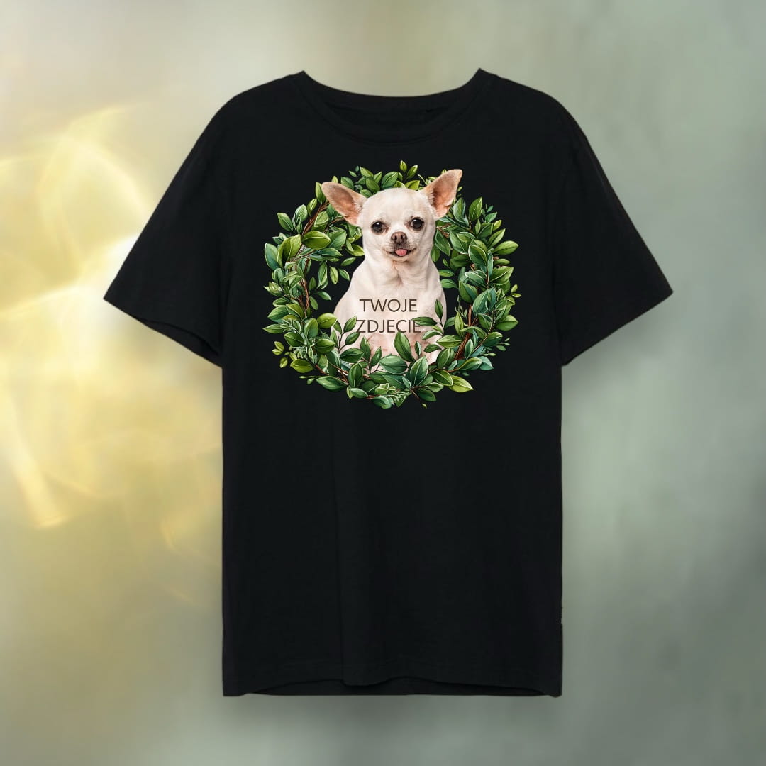 T-shirt z nadrukiem Twój Pupil na koszulce Biały / Czarny / Unisex / Zielony wianek 1