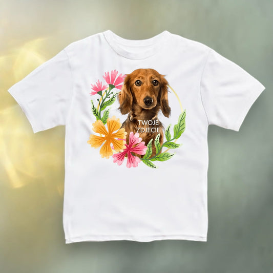 Koszulka z Twoim Pupilem Personalizacja / Biała / Czarna / Dziecięca Unisex / Kwiaty 1