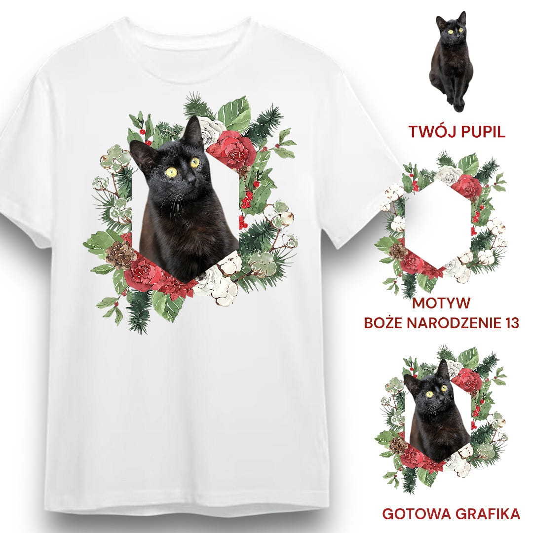 T-shirt z nadrukiem Twój Pupil na koszulce Biały / Czarny / Unisex / Boże Narodzenie 13