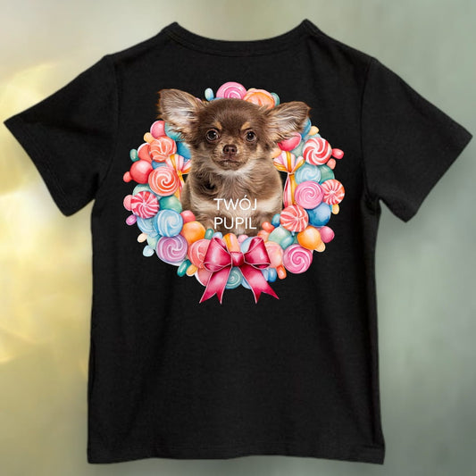 Koszulka z Twoim Pupilem Personalizacja / Biała / Czarna / Dziecięca Unisex / Cukierki 1