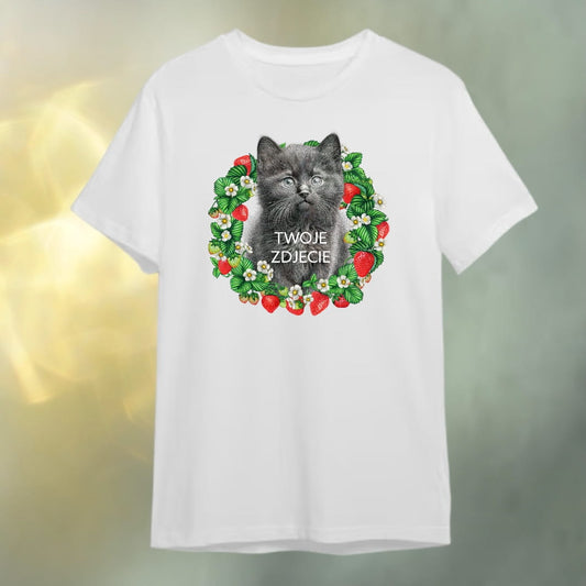 T-shirt z nadrukiem Twój Pupil na koszulce Biały / Czarny / Unisex / Truskawki 1