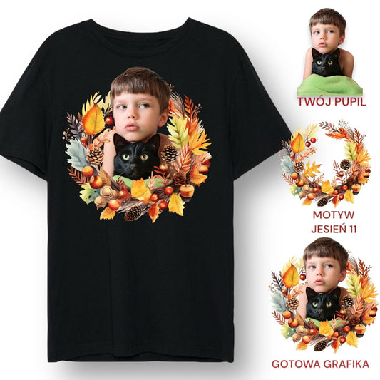 T-shirt z nadrukiem Twój pupil na koszulce Biały / Czarny / Unisex / Jesień 11
