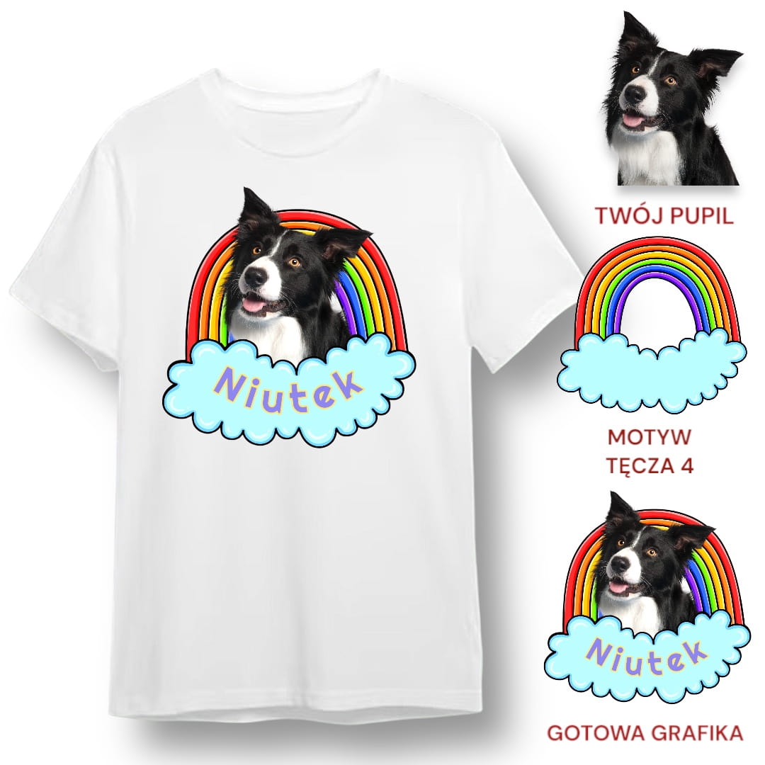 T-shirt z nadrukiem Twój Pupil na koszulce Biały / Czarny / Unisex / Tęcza 4