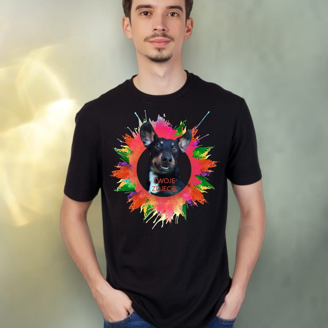 T-shirt z nadrukiem Twój Pupil na koszulce Biały / Czarny / Unisex / Plama 1