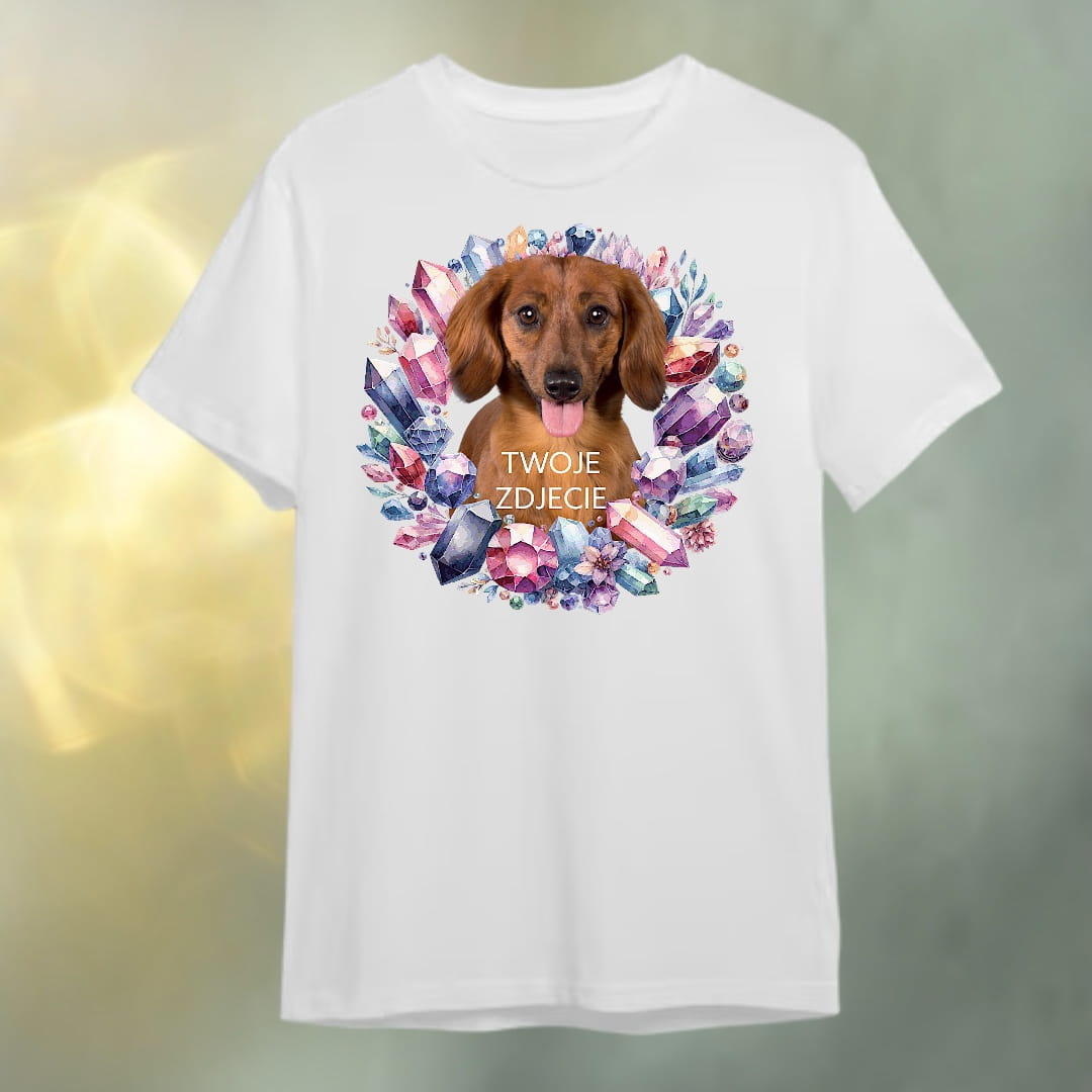 T-shirt z nadrukiem Twój Pupil na koszulce Biały / Czarny / Unisex / Kryształy 1