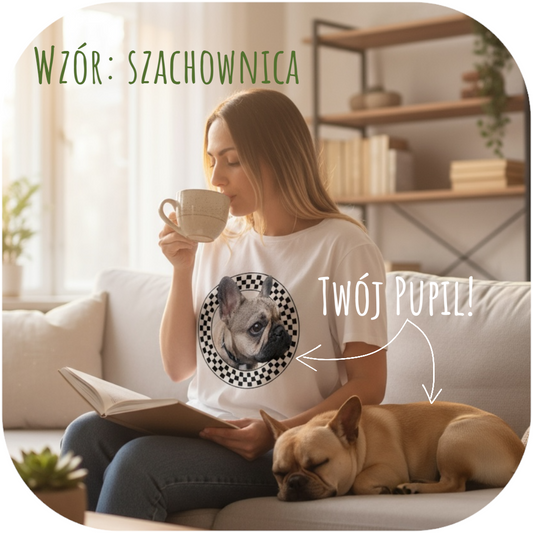 T-shirt z nadrukiem Twój Pupil na koszulce Biały / Unisex / Szachownica